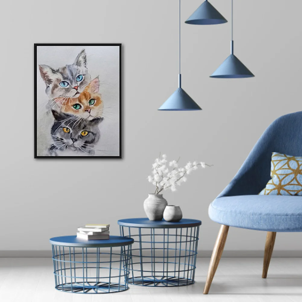 11CT Full Stamped Cross Stitch - Three Cats(Canvas|30*40CM)