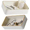 [US Local Warehouse] Valet Tray Multi-Function Desktop Organizer Tray PU Leather Storage Box (White)