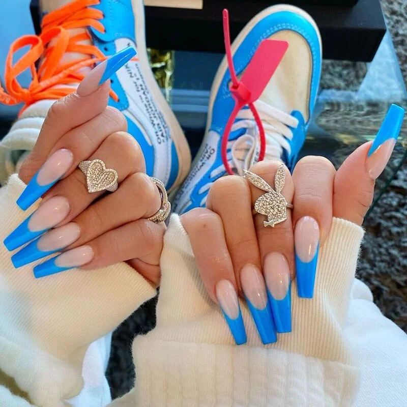 24pcs/Set False Nails with Glue Extra Long Laser Butterfly Coffin Fake Nails Fingernail DIY Ballerina Nail Decoration Art Tips-Nail Inspo