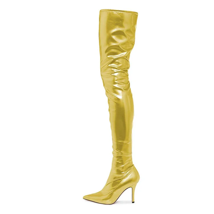 Yellow Thigh High Heel Boots Woman Stiletto Heel Long Boots by FSJ |FSJ Shoes
