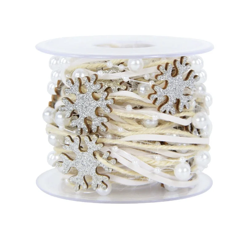 1/2M Christmas Ribbon Decoration Star Bead Chain Ribbon Xmas Tree Ornament DIY Christmas Gift Box Packaging 2022 New Year Natal