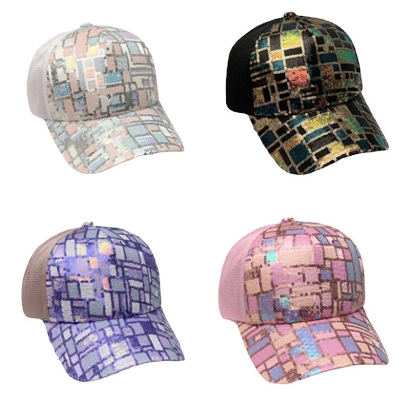 Women's Streetwear Shiny Solid Color Sequins Curved Eaves Baseball Cap