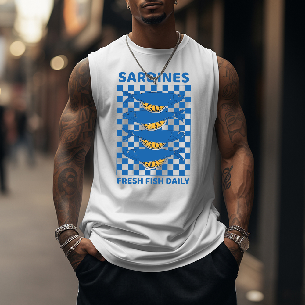 Unisex Casual Sardines Art Print Gym Tank Top