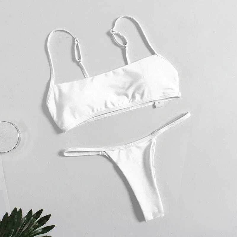 2020 New sexy bikini set backless swimwear women striped swimsuit bathing suit female solid biquini Brazilian Monokini Beachwear