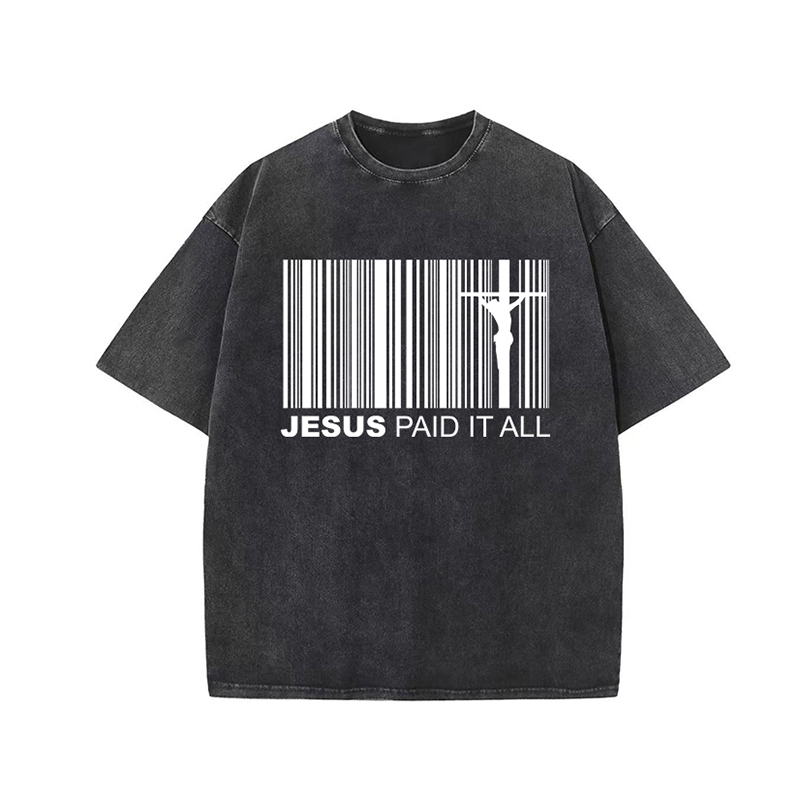 Loveciss®/ Jesus Paid It All Barcode Unisex Washed T-Shirt