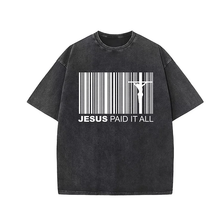 Loveciss®/ Jesus Paid It All Barcode Unisex Washed T-Shirt