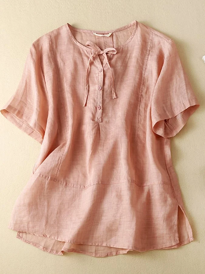 Cotton Linen Solid Color Casual Top