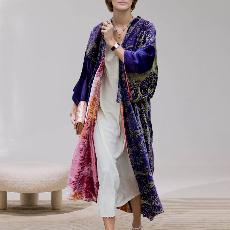 Printed Loose Irregular Velvet Duster