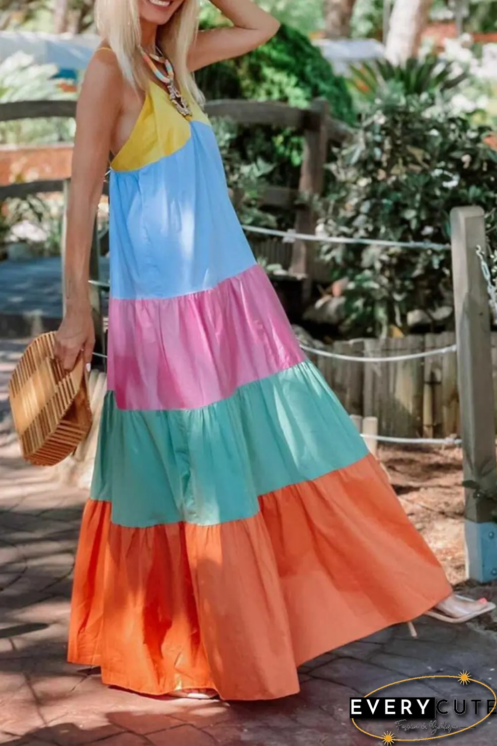 Casual Solid Split Joint V Neck Cake Skirt Dresses
