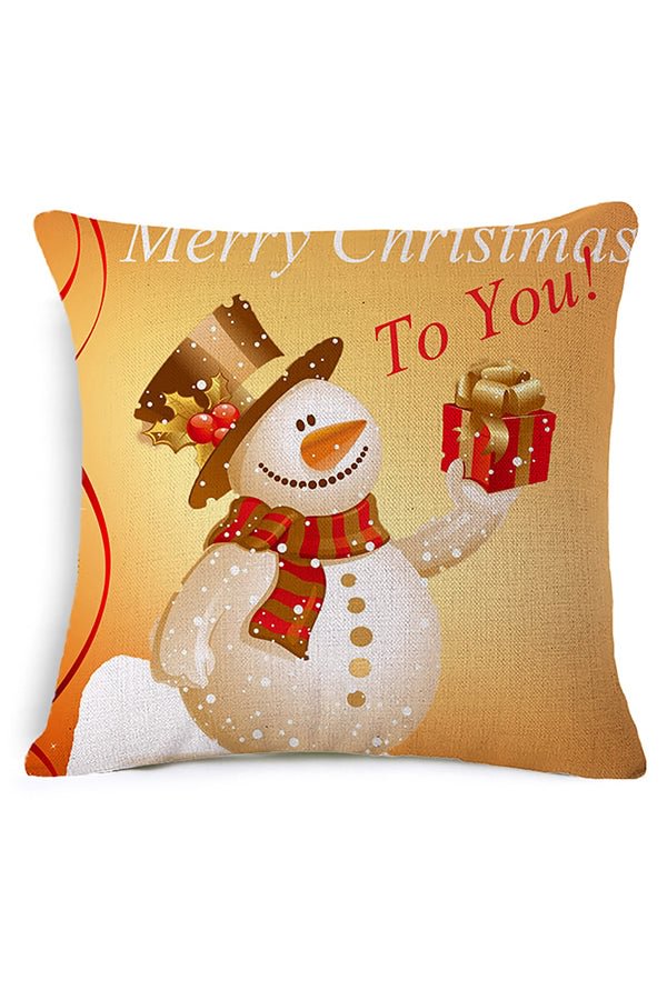 Snowman Snowflake Gift Print Merry Christmas Throw Pillow Cover Orange-elleschic