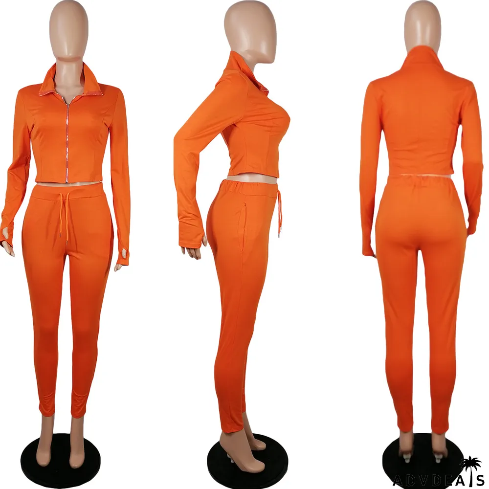 Finger Sleeve Casual Sports Two-piece Suit