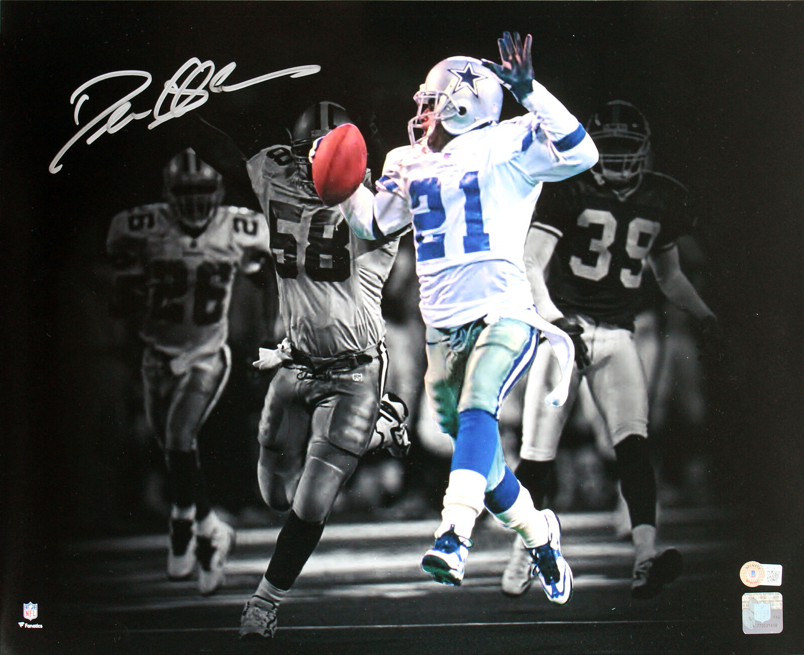 Cowboys Deion Sanders Authentic Signed 16x20 Horizontal Blackout Photo Poster painting BAS Wit