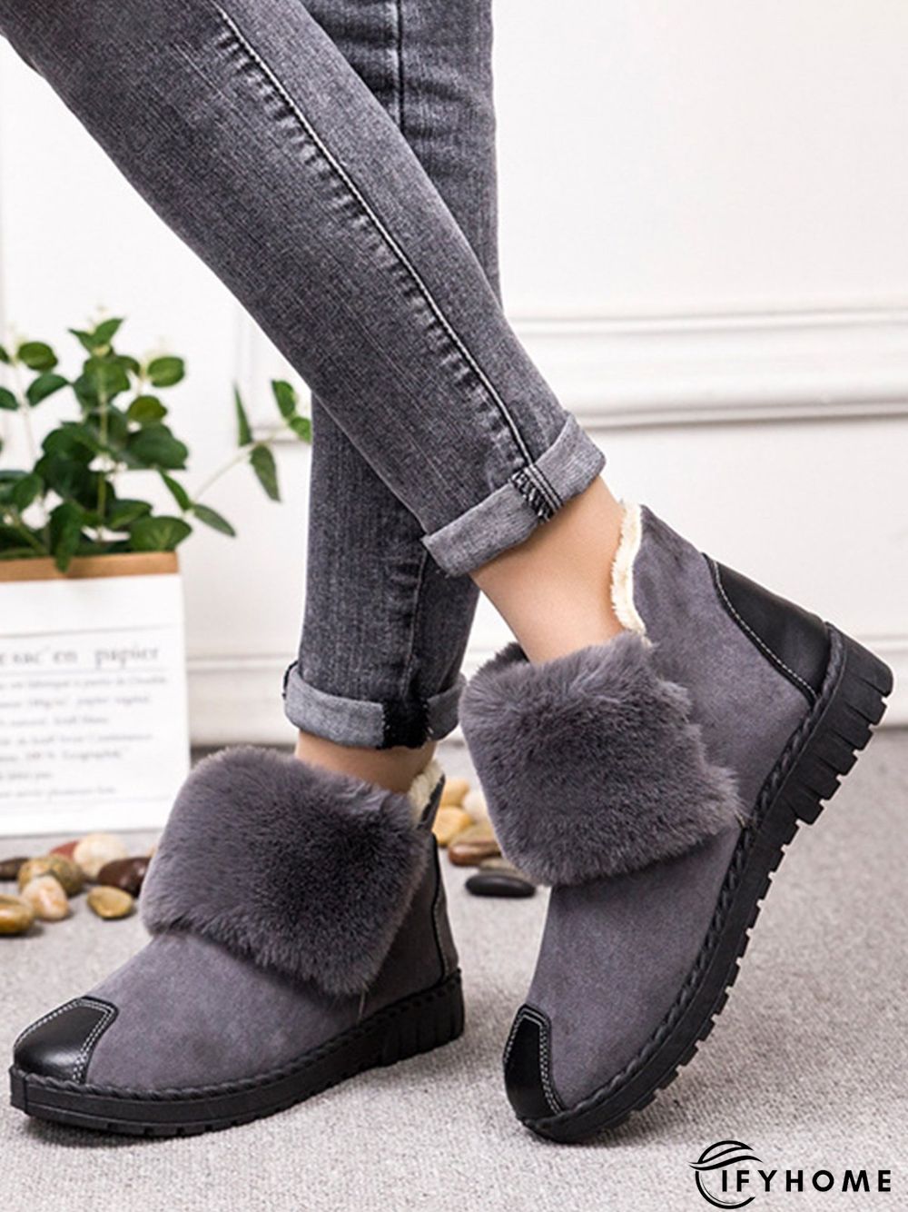 Casual Anti-collision Stitching Plush Warm Snow Boots | IFYHOME