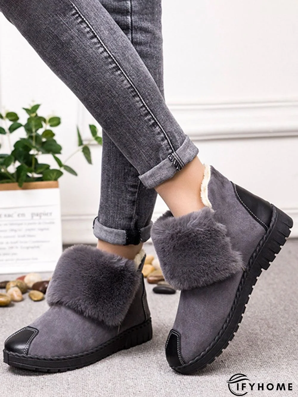 Casual Anti-collision Stitching Plush Warm Snow Boots | IFYHOME