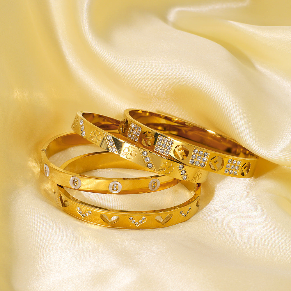 Insbracelet Love Heart Hollow Four-Leaf Clover Letter Stainless Steel Bracelet