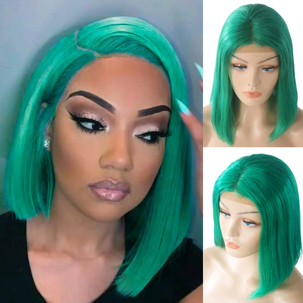 Jewtribute Hair®|Green Bob Wig Lace Front Middle Part Bob Wig