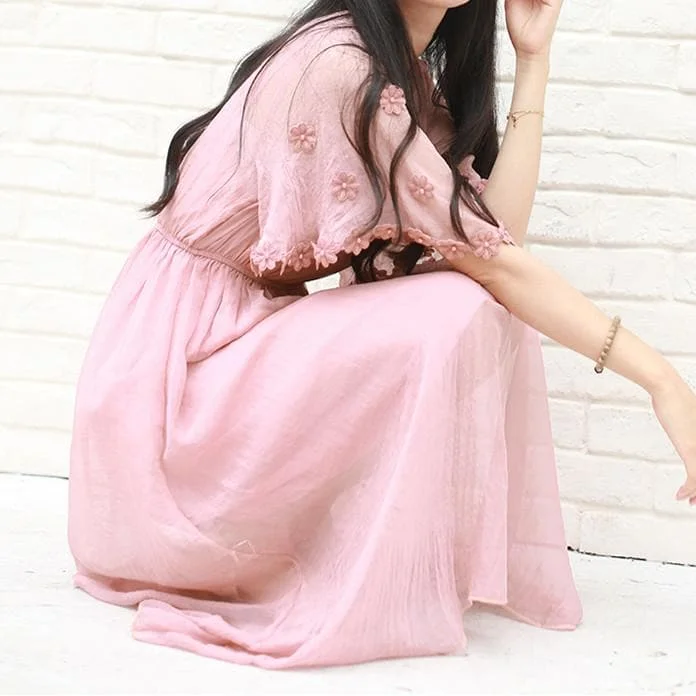 {Reservation}White/Pink Sweet Floral Princess Midi Dress SP1710288