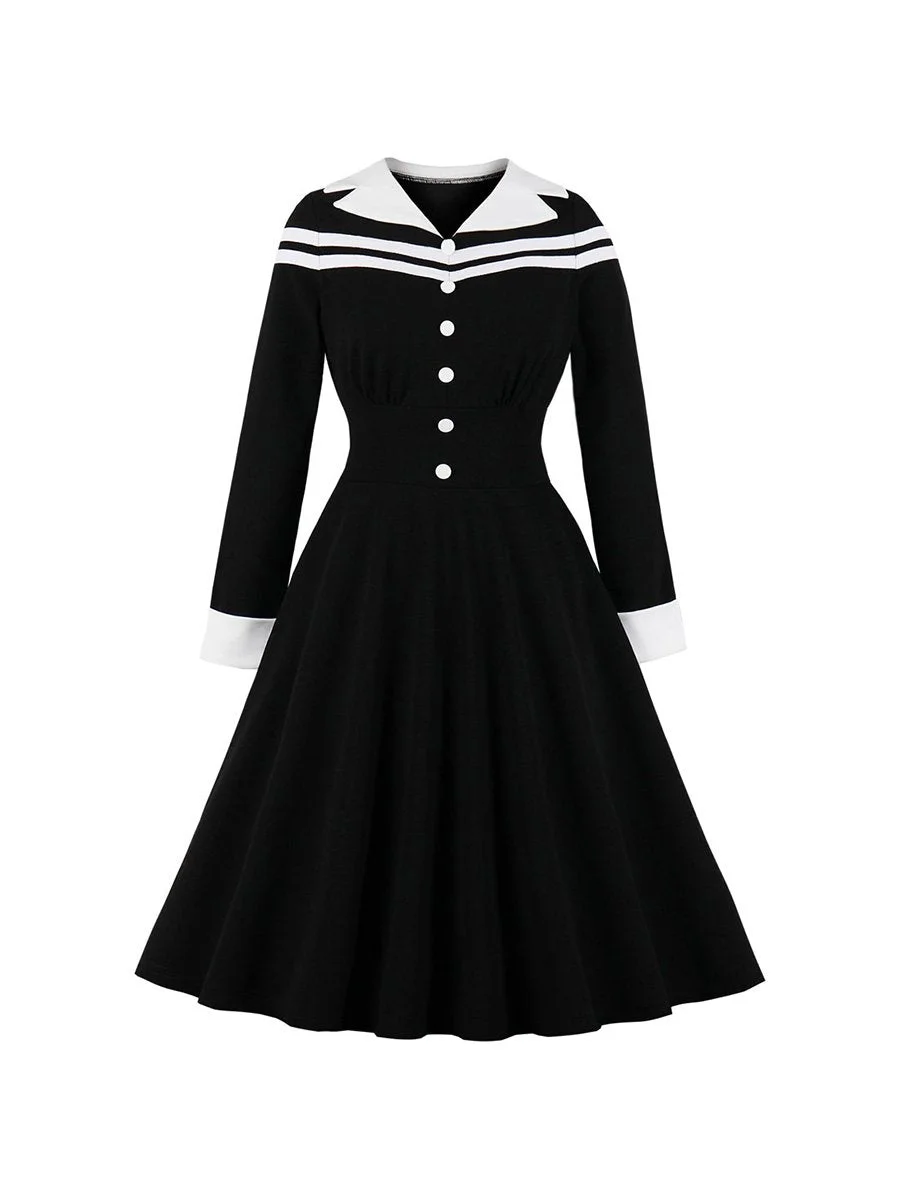 Swing Dress Navy Style V-neck A-line Dress