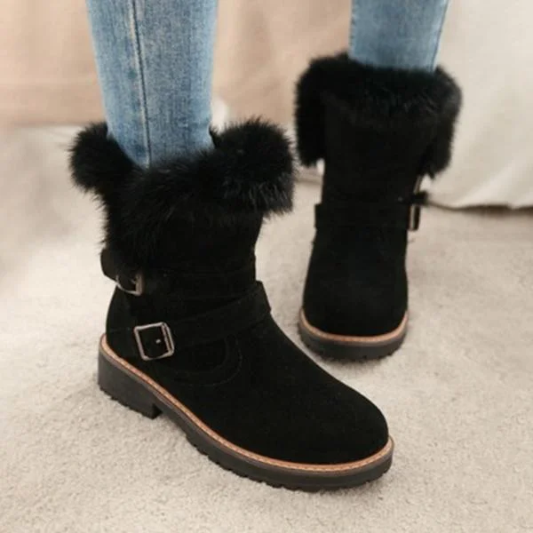 Round Toe Chunky Double Buckle Ankle Boots