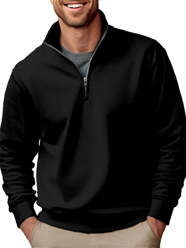 New Men's Casual Zipper Collar Thickened Padded Solid Color Men's Sweater