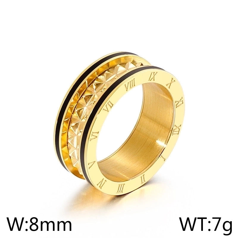 Streetwear Roman Numeral Titanium Steel 18K Gold Plated Enamel Rings