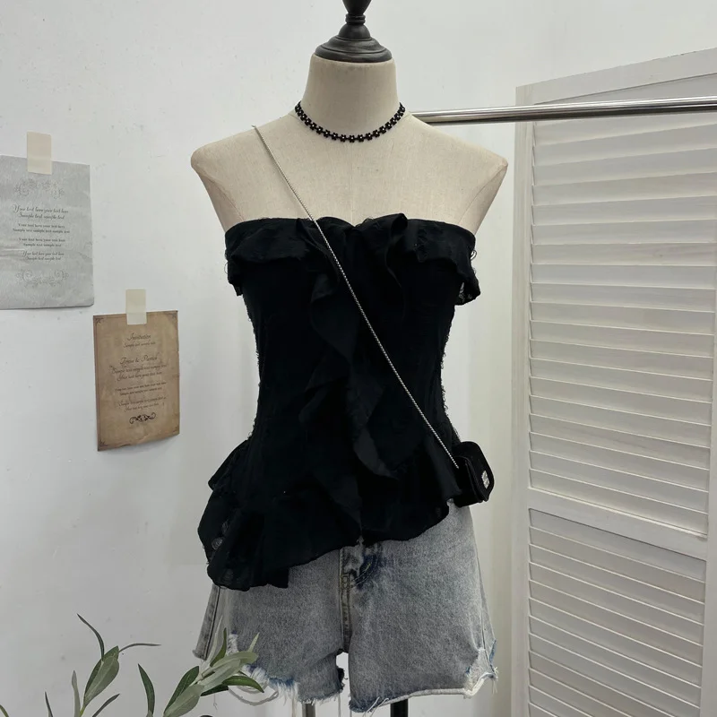 Uveng Real Shooting Wasteland Wind Thoracic Thoracic Do Old Hole Irregular Lotus Leaf Side Vest Millennial Babes Sleeveless Top 9228