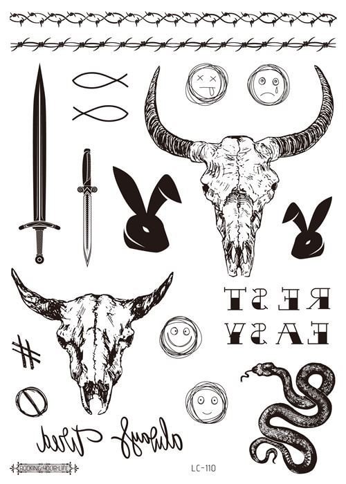 Gingf Face Tattoo Sticker Personality Black Vintage Tattoo Waterproof Party Sticker temporary tattoo halloween stickers