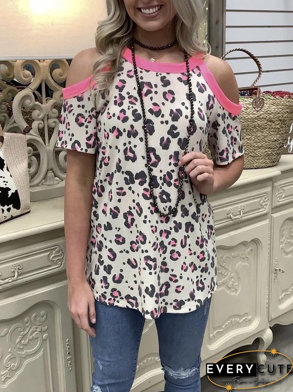 Cold Shoulder Round Neck Shor Sleeve T Shirt