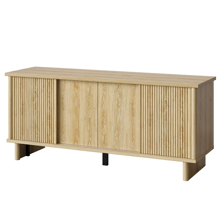 Bestier Mid Century Modern TV Stand for 75 Inch TV, Entertainment Center with Grooved Sliding Doors, 3-Height Adjustable Shelves, Media Console Table with Cable Management, TV Cabinet for Living Room Bedroom, Walnut/Black