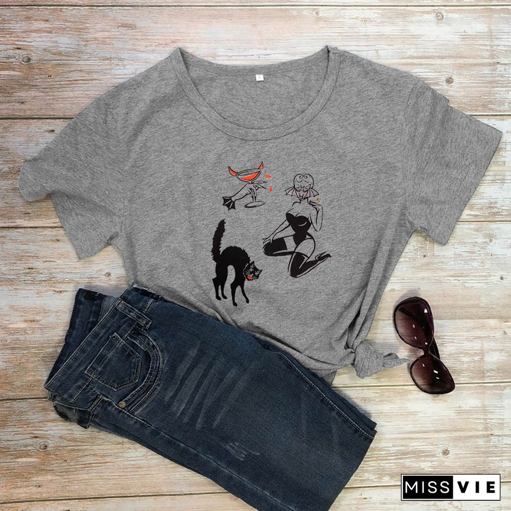 Colored BAT GHOUL RINGERGothic T-shirtWomen CottonFunnyStreetStyleGrungeGraphicCasual FashionUnisexTeeTopTshirt