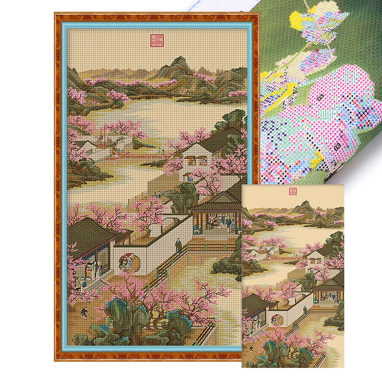 Spring- December-March Of Yongzheng- 11CT - 3 Strands Threads Printed Cross Stitch - 75*130cm(Canvas)(52 Colors)