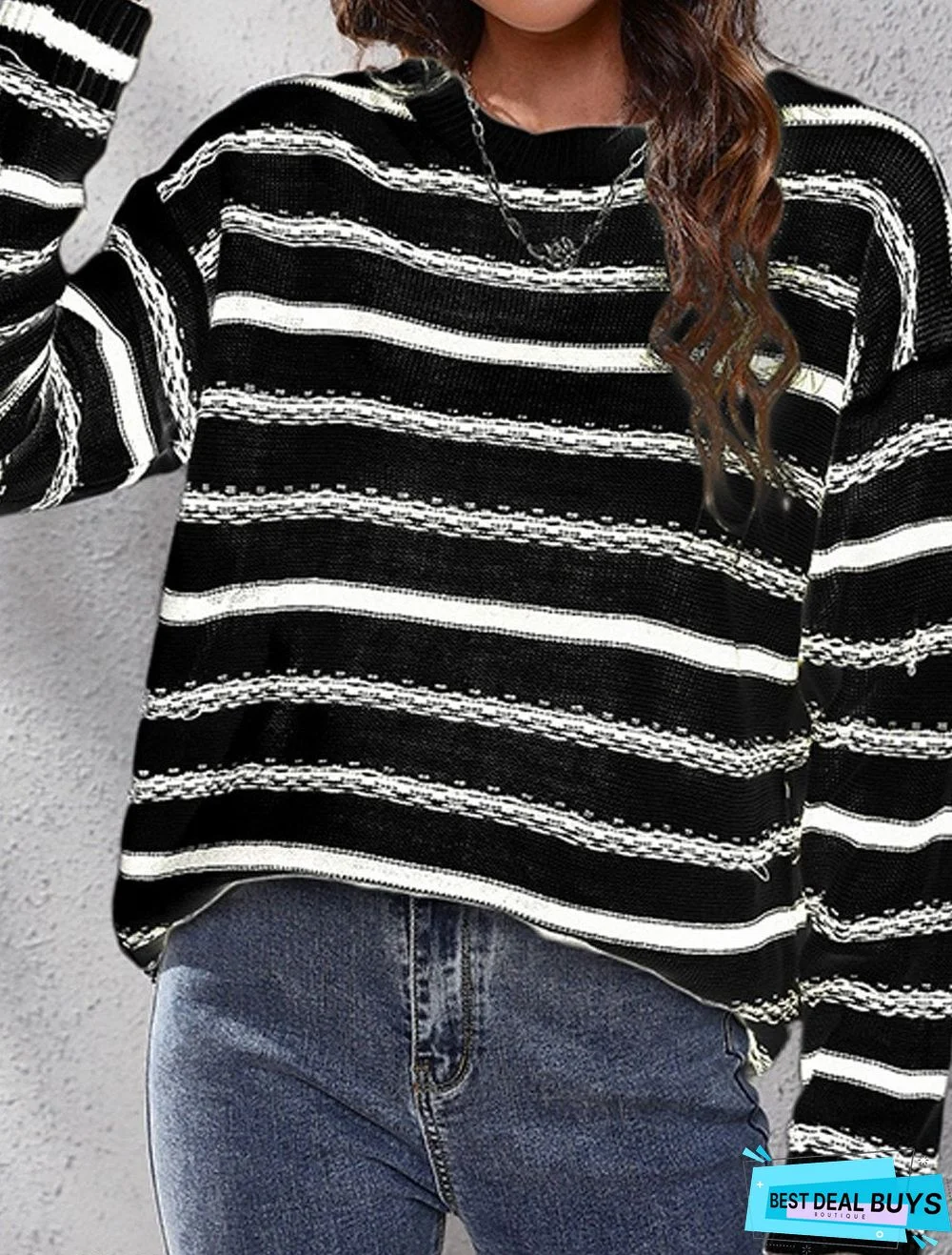Fall/Winter Loose Striped Long-Sleeved Knitted Sweater