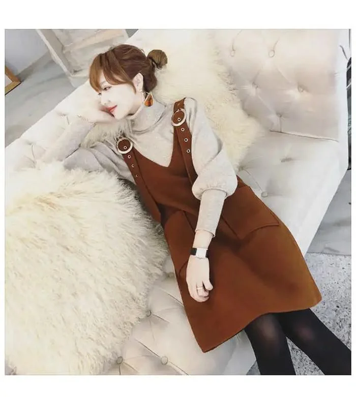 Women Vest Dress V-neck Strap Dress Autumn Winter Elegant Sleeveless Solid  Dress Female Fashion Casual Woolen Dresses Vestidos