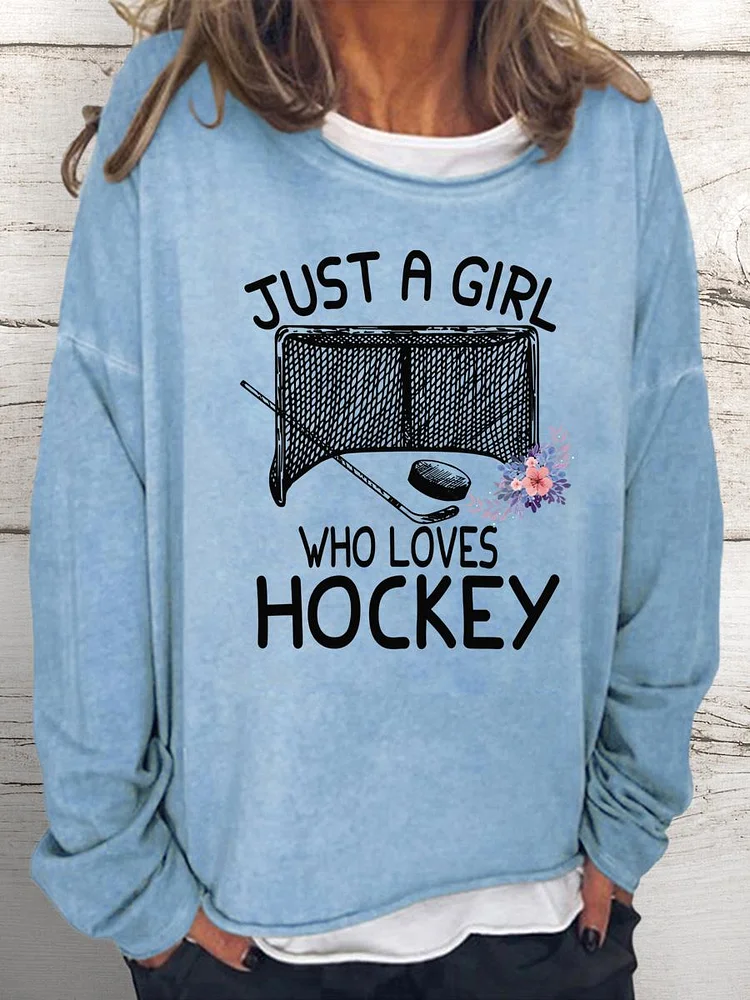Just a Girl Who Loves Hockey Flower Women Loose Sweatshirt-Annaletters