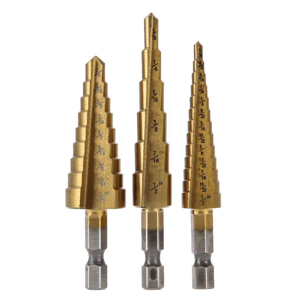 

3pcs Steel Large Step Cone mini drill Titanium Metal Bit cut Tools Set Hole, 501 Original