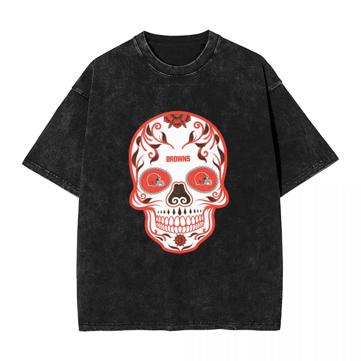 Cleveland Browns Skull Men's Vintage Oversized T-Shirts