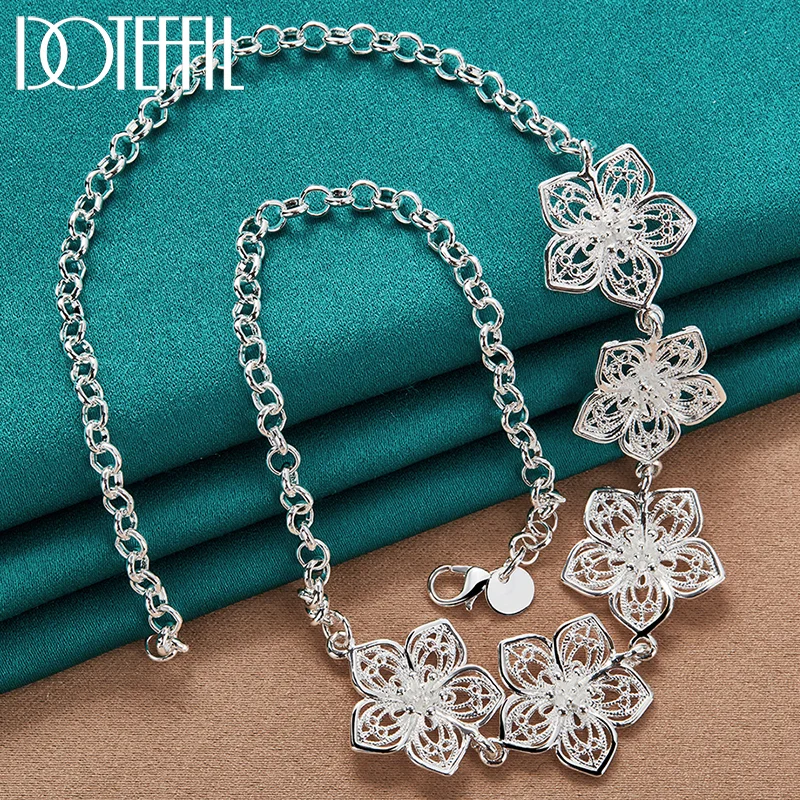 DOTEFFIL 925 Sterling Silver 20 Inch Five Flower Pendant Necklace Chain For Women Jewelry