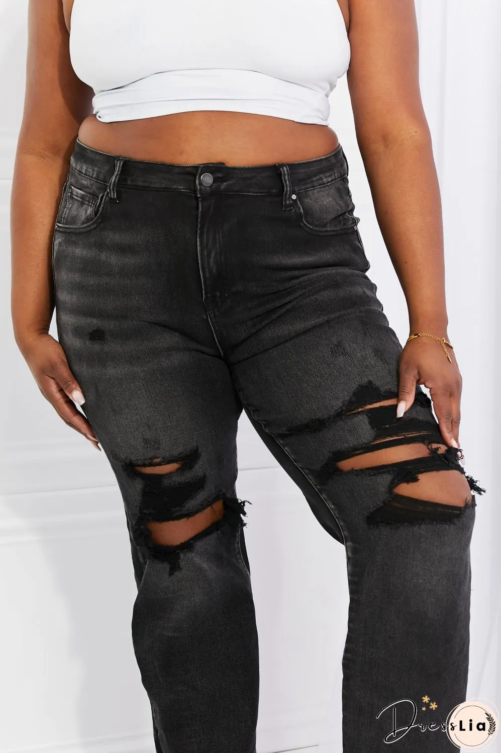 RISEN Full Size Lois Distressed Loose Fit Jeans