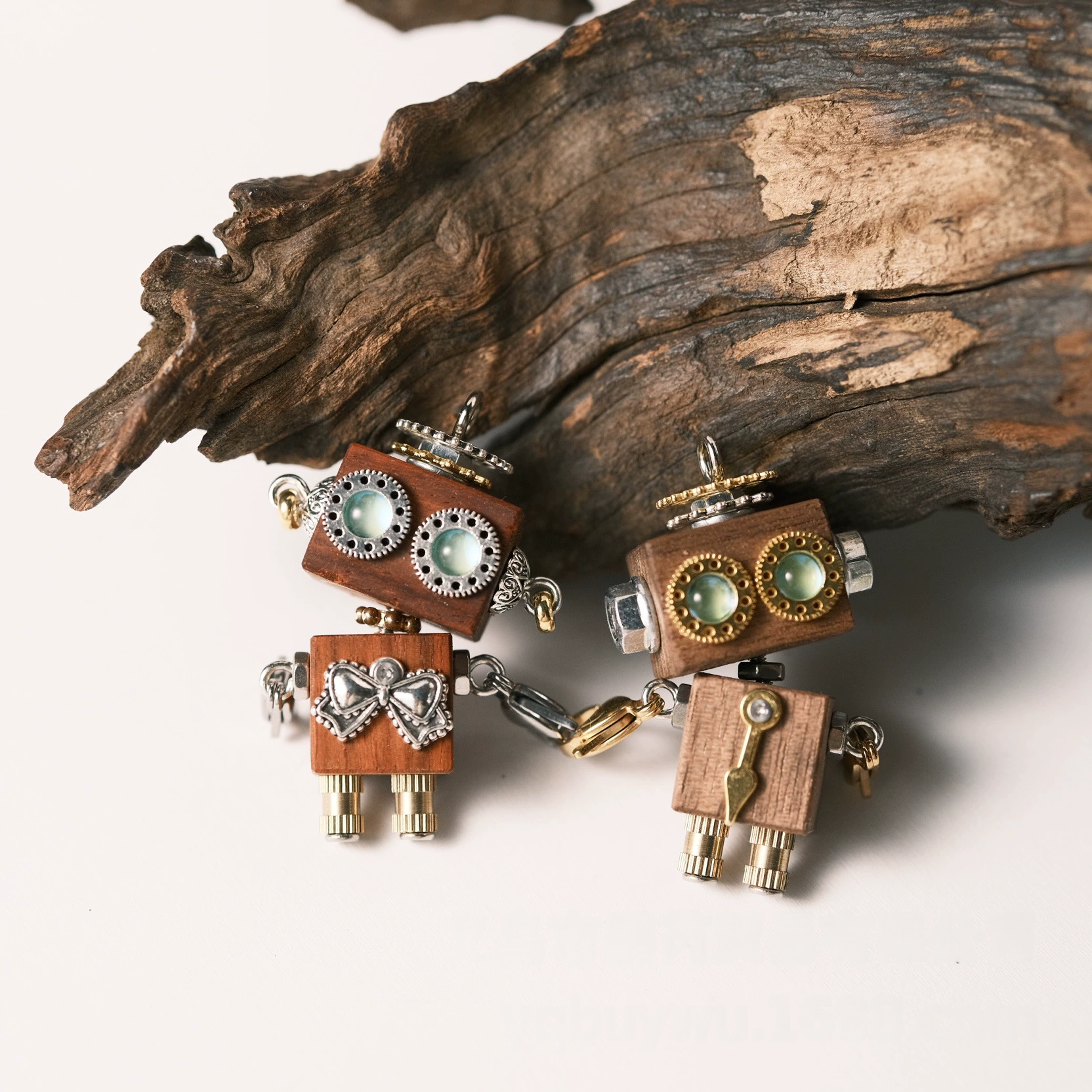 Pure handmade wooden steampunk robot diy pendant material kit