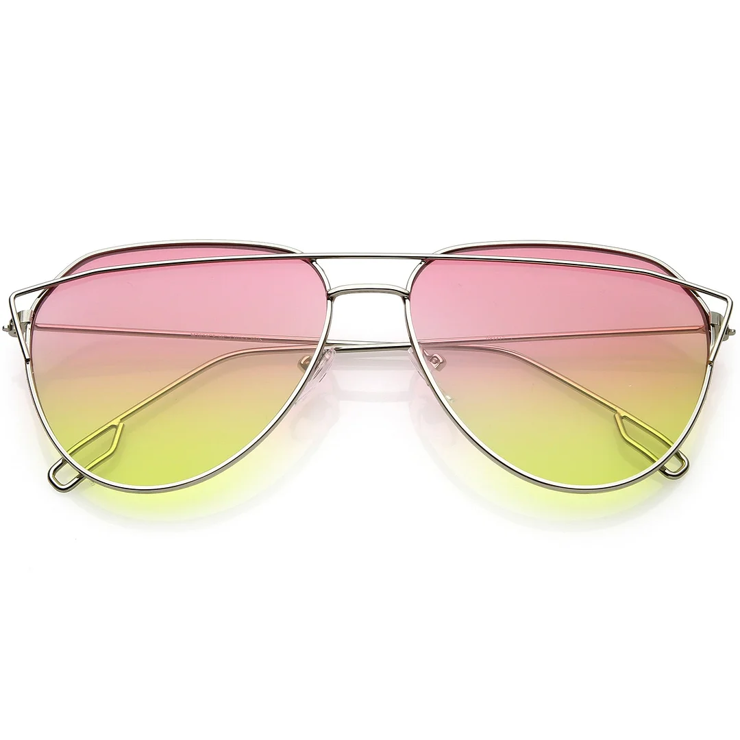 Modern Aviator glasses Metal Crossbar Slim Arms Color Gradient Flat Lens 58mm