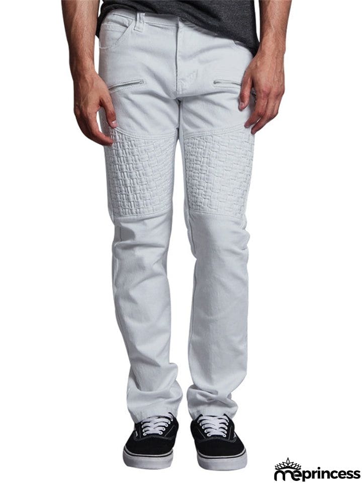 Men's Personality Leather Splicing Straight Leg Pants