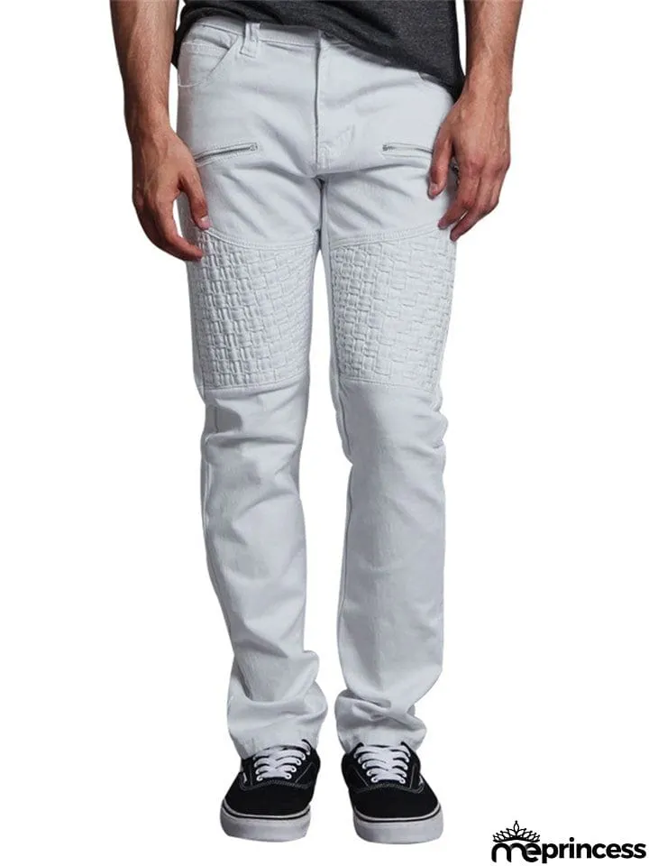 Men's Personality Leather Splicing Straight Leg Pants