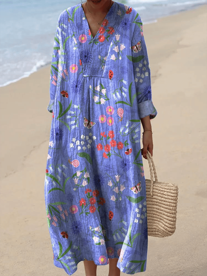 Women's Retro Botanical Floral Art Print Design Dress 