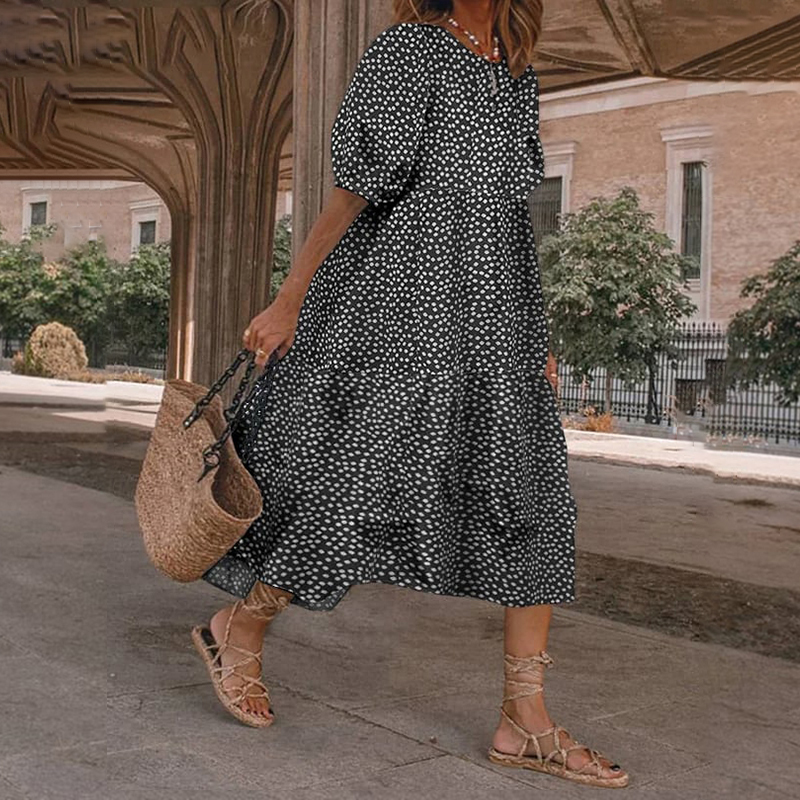 Comstylish Polka Dots Art And Spring Midi Dress