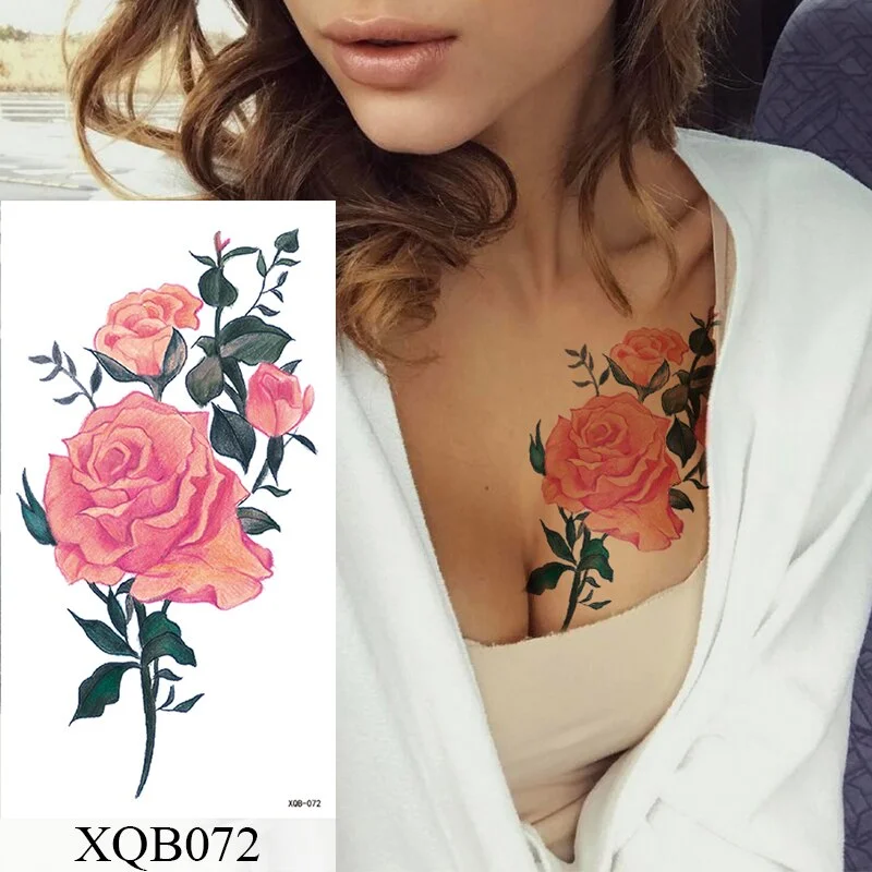Waterproof Temporary Tattoo Sticker Rose Line Flower Lace Flash Tattoos Peony Wolf Body Art Arm Fake Tatoo Women Men