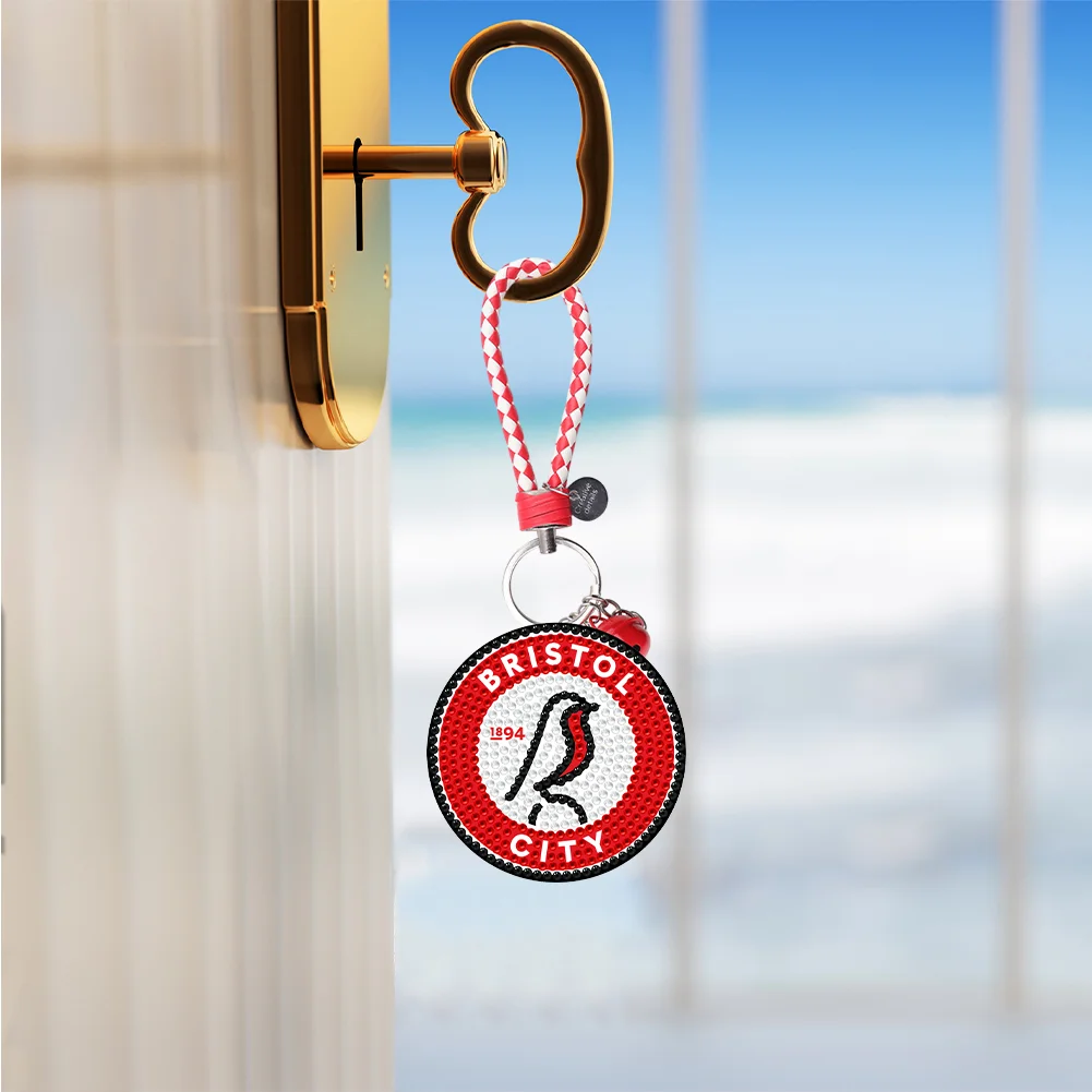 5D DIY Bristol FC Double Sided Full Drill Keyring Diamond Keychains Pendant