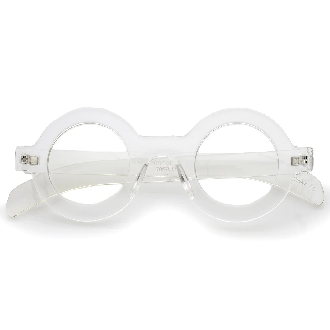 Bold Thick Frame Flat Clear Lens Round Eyeglasses 39mm