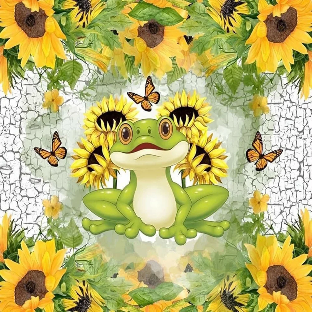 Full Round Diamond Painting - Sunflowers and Frog(30*30cm)