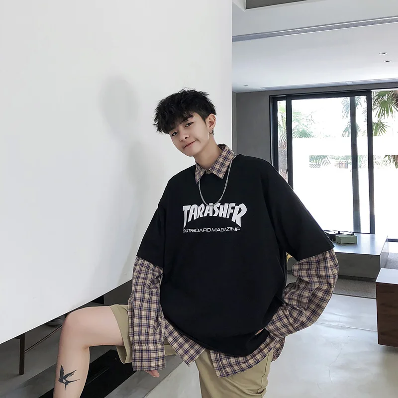 Summer Trendy Letter T-Shirts For Men Loose Fit Hong Kong Style Ins Short Sleeves Men's Clothes Network Red Popular Clothing
