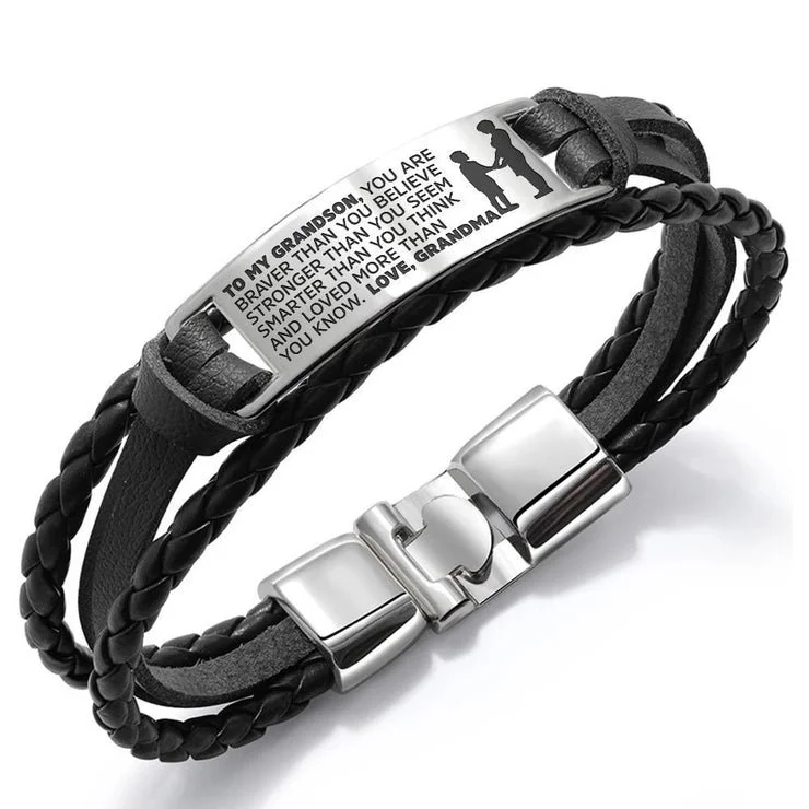 To My Grandson Leather Bracelet "You are braver than you believe" Birthday Gift